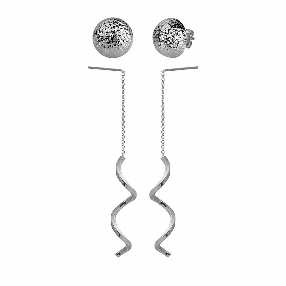 NEW GOLD & HONEY women's diamond cut ball stud and spiral threader drop earrings